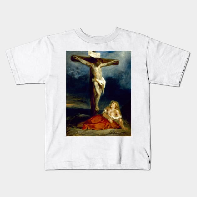 Saint Mary Magdalene at the Foot of the Cross by Eugene Delacroix Kids T-Shirt by Classic Art Stall